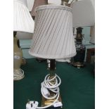 Brass table lamp with grey silk shade