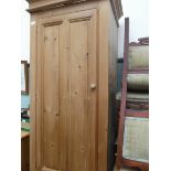 Striped pine single wardrobe with hanging rail and single base cupboard