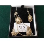 Pair of drop earrings and matching silver necklace (un-hallmarked)