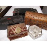 Decorative rectangular black jewellery box inset tray with raised gilded decoration,