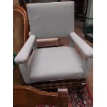 Oak based armchair, the padded backs,