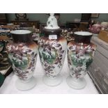 3 piece clouded glass mantelpiece set of 3 urn shaped vases,