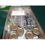 Box of beads, necklaces,