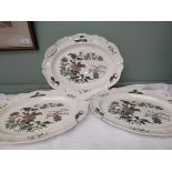 3 white ground and green coloured floral decorative Wedgwood oval mandarin patterned meat plates
