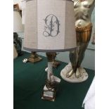 White twist stemmed and gilt table lamp with pink parchment shade