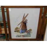 Oak framed fire screen inset embroidery of a windmill