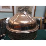 Fine Victorian oval lidded heated meat chafing tureen dish on stand on bun feet,
