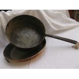 Copper pan and an iron handled copper saucepan