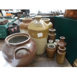 Selection of large and small stoneware storage containers incl. cider keg ex. C.A. Guy & Co.