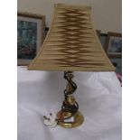 Brass table lamp with beige silk shade