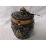 Green and blue ground Doulton Lambeth lidded biscuit barrel