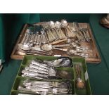 2 large trays of plated cutlery principally tortoiseshell patterned dinner flatware,