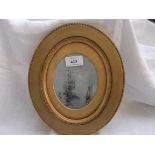 Print of sailing ships in ornate oval gilt frame