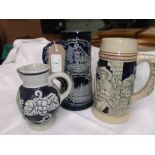 Blue and white stoneware German ale mug,