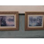 Pair of cream and gilt framed prints,