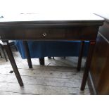 Mahogany rectangular topped fold over double gate legged tea table fitted single drawer with brass