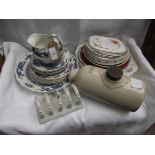 Selection of part Booth's blue and white 'Dragon' plates and matching sugar basin and milk jug,