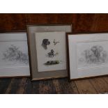 Signed water fowl retriever print and a pair of black and white limited edition David Shepherd