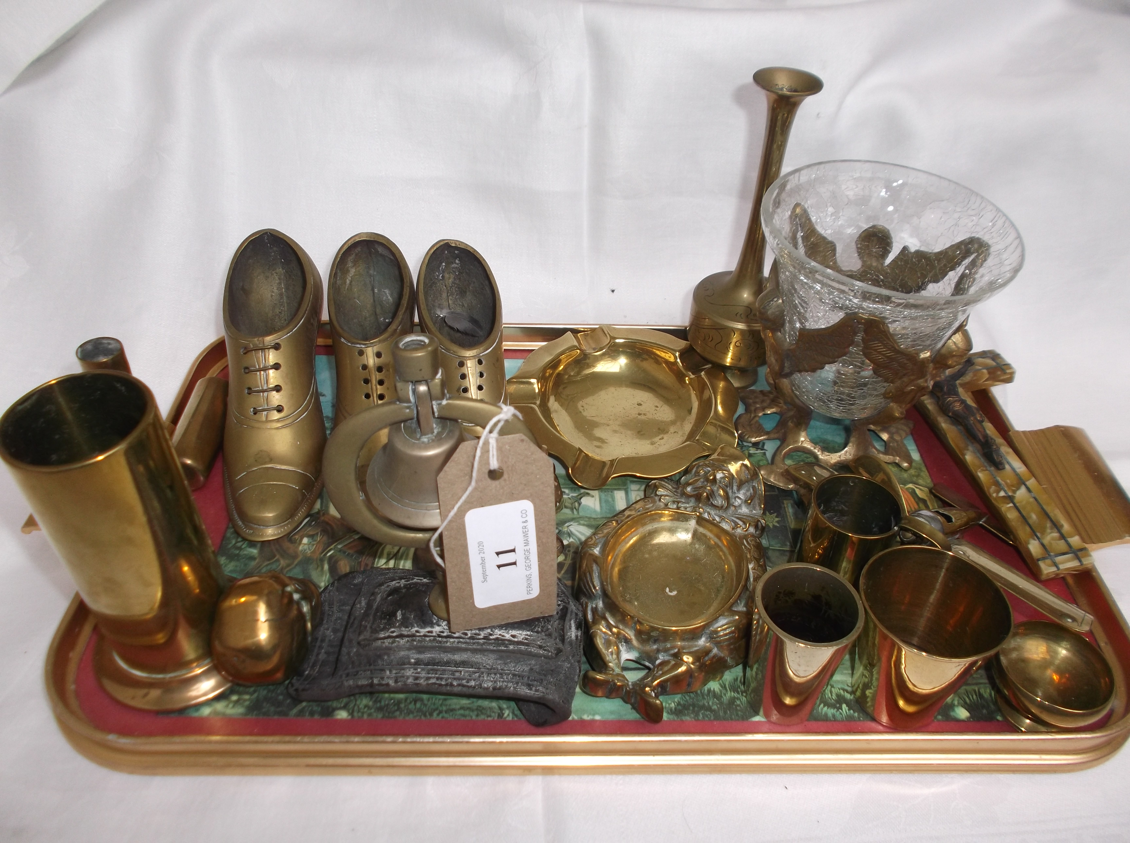 Tray of miniature brass items