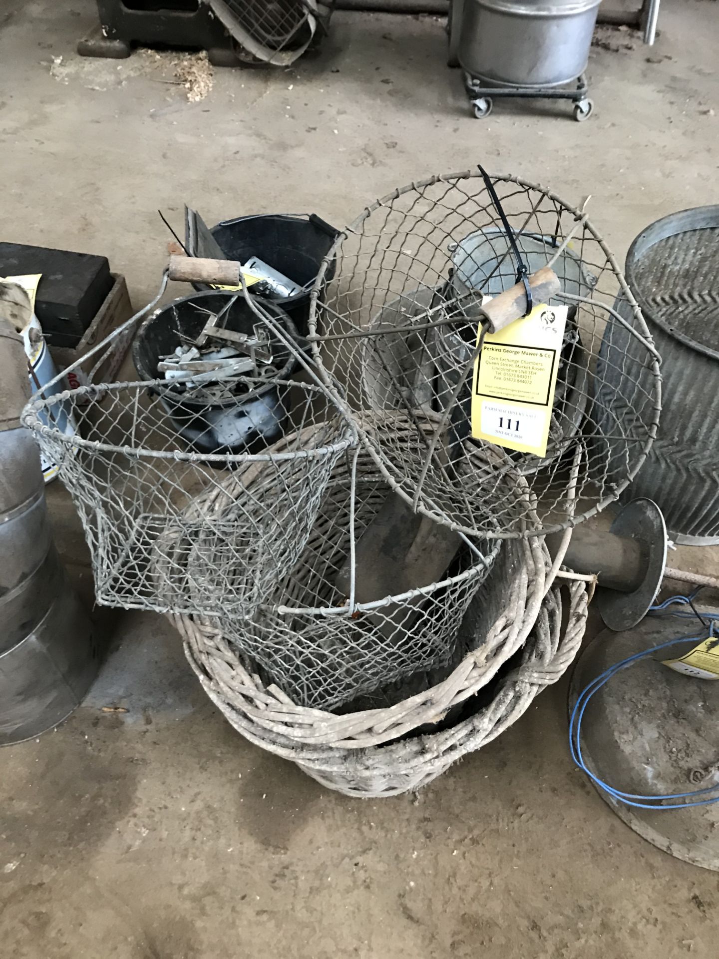 SEVERAL METAL/WICKER POTATO BASKETS