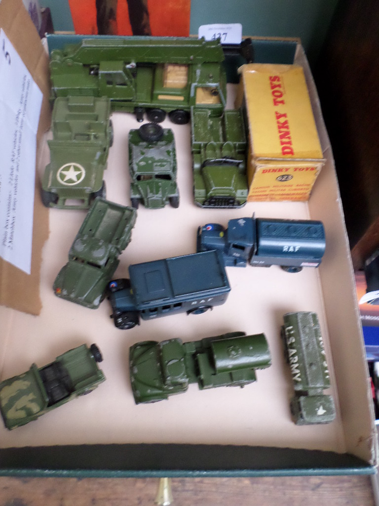 Selection of approximately 10 Matchbox military vehicles together with a Dinky Army covered wagon