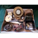Watchmakers collectors lot of small parts, keys, small brass and marble cased mantel clocks etc..