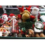 Large box of small Christmas decorations incl. felt toys, Christmas tree hangers etc.