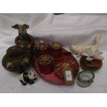 Collectors lot incl. 6 piece decorative cranberry glass dressing table set and 6 other pieces incl.