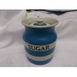 Blue and white Cornish ware lidded sugar container ex. T.G.