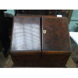 Walnut fitted stationery cabinet (some repair needed)