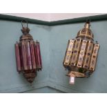 2 ornate Victorian brass lanterns inset coloured glass