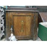 Inlaid oak storage cabinet, the interior fitted shelf and 2 pull out drawers,