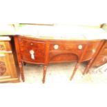 Inlaid figured mahogany bow fronted 19th Century sideboard fitted two side cupboards and central