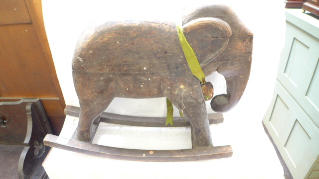 Heavy carved wooden Elephant rocking horse figure