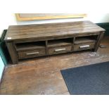 Modern low rectangular table (68" x 48") fitted three lower pullout drawers with open storage