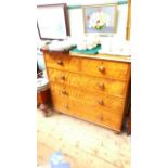 Brown painted pine chest of two short and three graduated drawers all with circular handles on