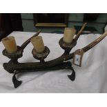 3 arm antler candleholder on black metal base