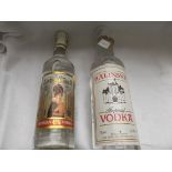 Bottle of Kalinska vodka (70cl) and a half litre bottle of Abopiioba (45% proof) vodka