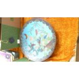 Most decorative hand painted cloisonne plate (14" diam) decorated bird,