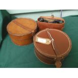2 leather collar boxes and a pair of binoculars in brown leather case