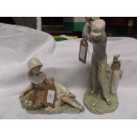 Lladro figure of a seated flower girl and another of a young male golfer (his club damaged)