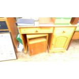 Modern polished pine desk table fitted lower cabinet and two drawers