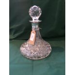 Silver mounted cut glass ships decanter (Birmingham 1962) with silver collar