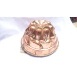 Copper jelly mould, lidded copper and brass casket box etc.