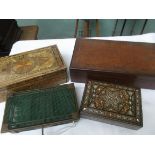 3 inlaid storage boxes and another wire mesh box with key