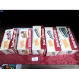 5 boxed die cast mint models of Great British buses etc.
