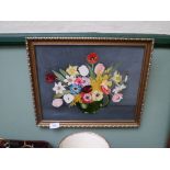 Gilt framed oil on board of a bowl of flowers signed Nan Reca