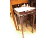 Unusual drinks table with small pull out upper drawer on tapering feet (in need of restoration)
