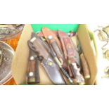 Box of sporting knives incl. 9 sheaf knives, sharpening stone etc.