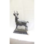 Spelter figure of a six pointer stag on rectangular plinth